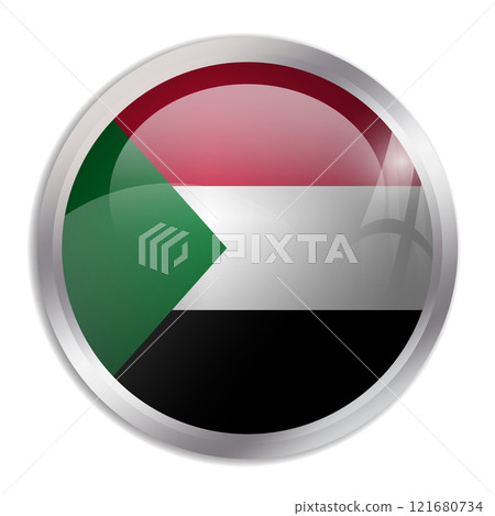 Sudan flag - glossy circle button displays a colorful flag representing a country cultural identity and heritage. The essence of national pride and unity. 121680734