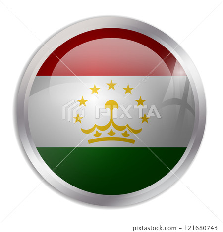 Tajikistan flag - glossy circle button displays a colorful flag representing a country cultural identity and heritage. The essence of national pride and unity. Tajikistan flag - glossy circle button displays a colorful flag representing a country cultural identity and heritage. The essence of national pride and unity. 121680743