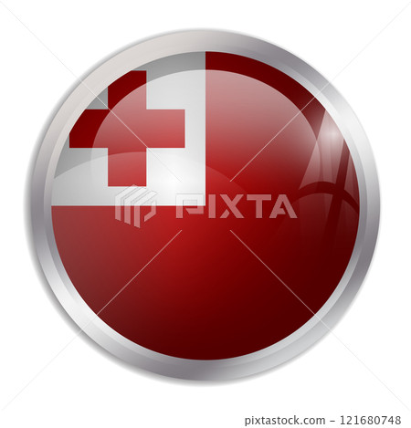 Tonga flag - glossy circle button displays a colorful flag representing a country cultural identity and heritage. The essence of national pride and unity. 121680748