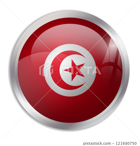 Tunisia flag - glossy circle button displays a colorful flag representing a country cultural identity and heritage. The essence of national pride and unity. 121680750