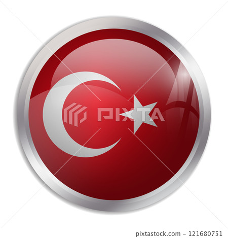 Turkey flag - glossy circle button displays a colorful flag representing a country cultural identity and heritage. The essence of national pride and unity. Turkey flag - glossy circle button displays a colorful flag representing a country cultural identity and heritage. The essence of national pride and unity. 121680751