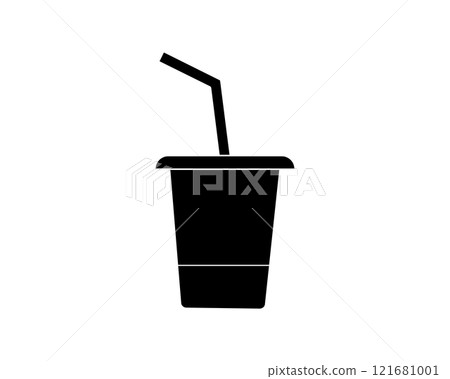 A simple black and white illustration of a drink in a lidded cup with a straw (with white outline) A simple black and white illustration of a drink in a lidded cup with a straw (with white outline) 121681001