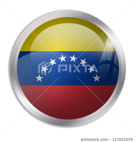 Venezuela flag - glossy circle button displays a colorful flag representing a country cultural identity and heritage. The essence of national pride and unity. 121681059