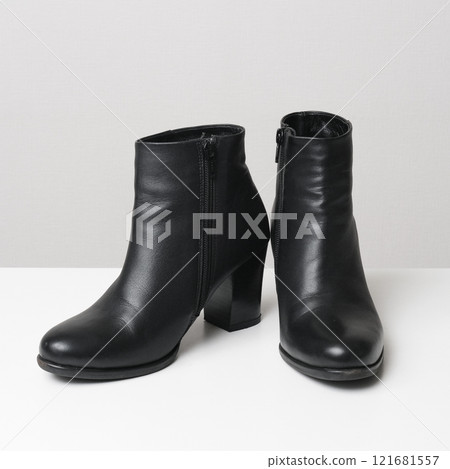 一雙黑色皮質短靴 121681557