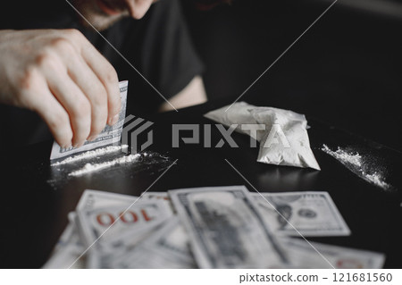 Addict takes a dose of drugs, close up. Addiction concept. 121681560