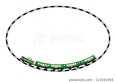 玩具式釧路濕地小火車和橢圓形軌道框架的插圖 玩具式釧路濕地小火車和橢圓形軌道框架的插圖 121681988