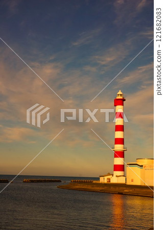 Wakkanai scenery: Cape Noshappu Lighthouse (evening view) Wakkanai scenery: Cape Noshappu Lighthouse (evening view) 121682083