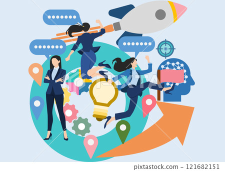 Illustration of a businesswoman thinking about business strategies Illustration of a businesswoman thinking about business strategies 121682151