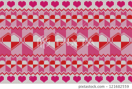 Knitted pattern seamless fabric Valentine day. traditional knitted pattern vector love day design. Designed for background ,wallpaper ,valentine ,clothing ,knitted pattern ,fabric ,embroidery ,textile 121682559