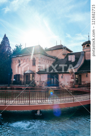 Blue sky and European-style buildings at Kawaguchiko Music and Forest Museum Blue sky and European-style buildings at Kawaguchiko Music and Forest Museum 121682715