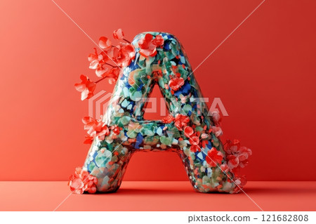 A colorful letter A made of many different colored balls 121682808