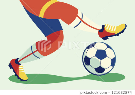 Football. A sports player feints with the ball. 121682874