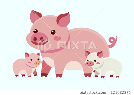 Funny family. Smiling mother pig with funny piglets 121682875