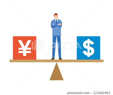 A man thinking about the dollar-yen exchange rate 121682963