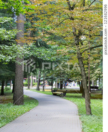 Walkway in the park in the summer Walkway in the park in the summer 121682996