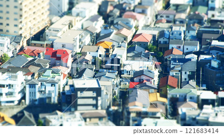 Cityscape seen from the observation deck - Tilt-shift diorama Cityscape seen from the observation deck - Tilt-shift diorama 121683414
