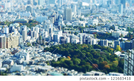 從觀景台傾斜移位立體模型看到的城市景觀 121683418