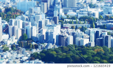 Cityscape seen from the observation deck - Tilt-shift diorama 121683419