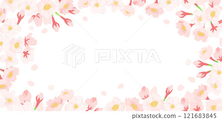 櫻花框白色背景|平面設計（向量素材複製空間橫幅） 121683845