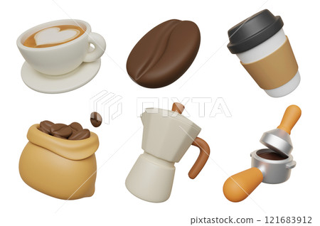 coffee and cafe 3D icon set 121683912