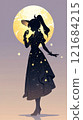 Cute illustration of a witch on a full moon night 121684215