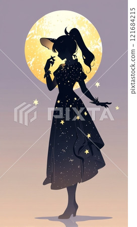 滿月之夜女巫的可愛插圖 滿月之夜女巫的可愛插圖 121684215