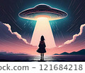 Silhouette of a girl about to be abducted by a UFO 121684218