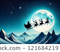Santa Claus riding a reindeer sleigh flying through the stars 121684219