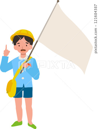 Young Boy in Uniform with Flag Young Boy in Uniform with Flag 121684387