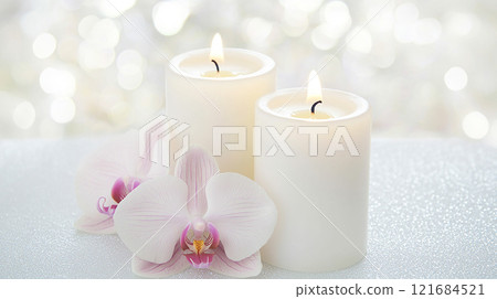 蘭花花和白色蠟燭 121684521