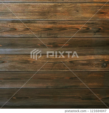 A square background image of dark yellow-brown boards with wood grain arranged horizontally A square background image of dark yellow-brown boards with wood grain arranged horizontally 121684847