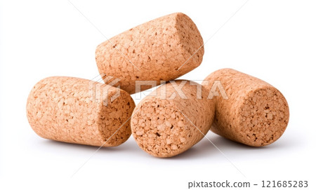 Corks stacked neatly on a clean surface for various uses and activities in crafting or food preservation 121685283