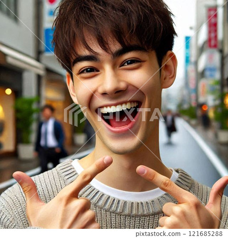 Laughing Japanese man 121685288