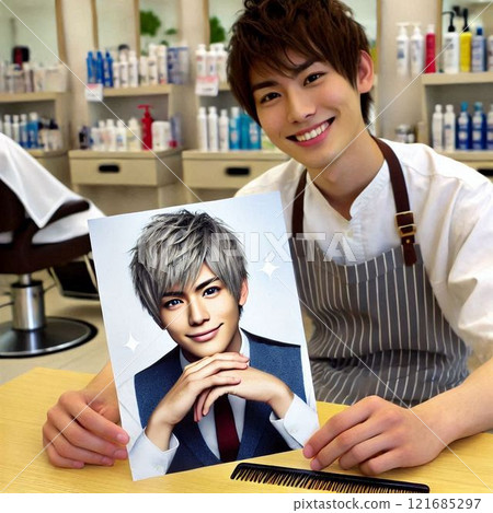 Hairdresser introducing hairstyles 121685297