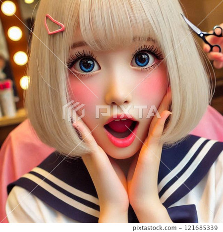 A high school girl opens her mouth in surprise 121685339