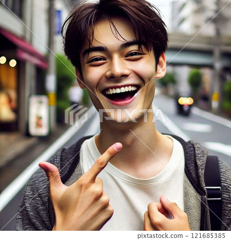 Japanese men with a smile 121685385