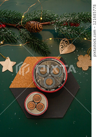 Large copper power cable in section  121685778