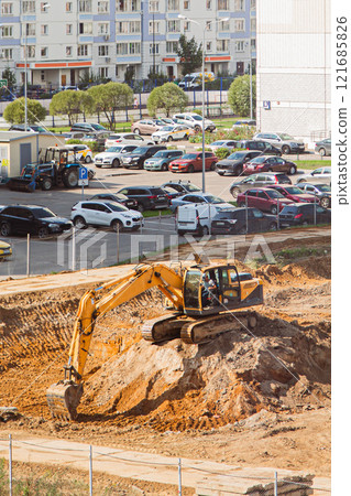 Construction of modern high-rise residential buildings.  121685826