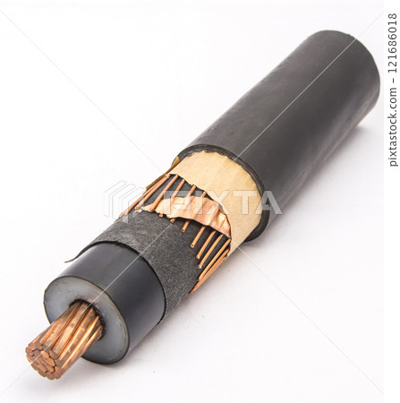 Cross section of high-voltage cable, polymer insulation  121686018