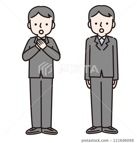 A surprised man in a suit (whole body): Illustration material 121686098