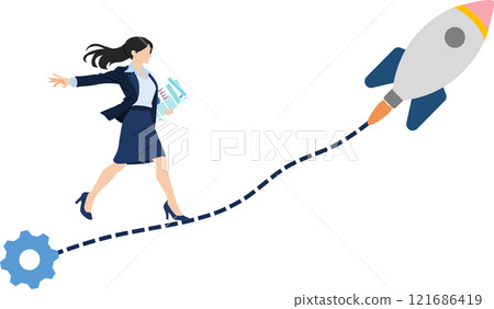 Illustration of a businesswoman starting a new business 121686419
