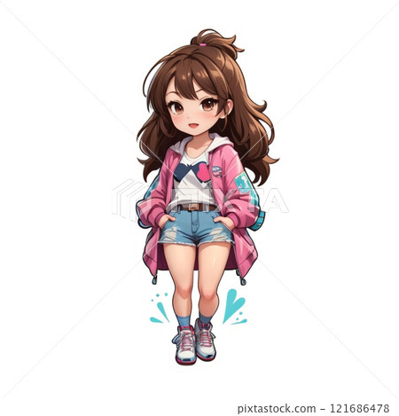 一個微笑的可愛女孩的插圖 121686478