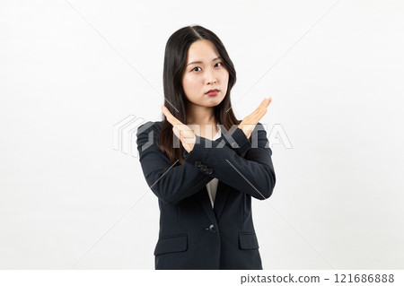 Asian woman showing cross sign 01 Asian woman showing cross sign 01 121686888