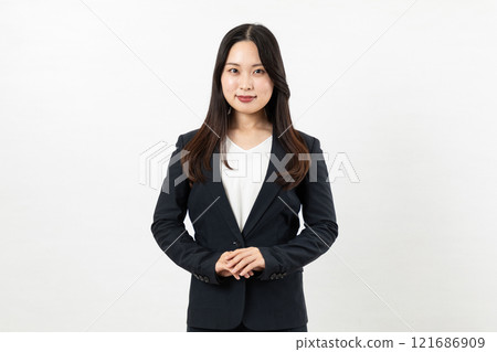 穿著西裝的亞洲女人歡迎顧客 01 穿著西裝的亞洲女人歡迎顧客 01 121686909