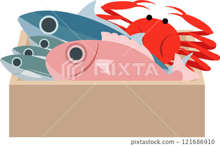 Seafood in a wooden box 121686910