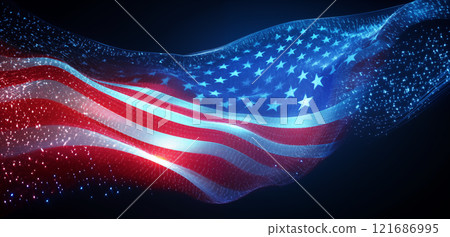 3D holographic image of the American flag 121686995
