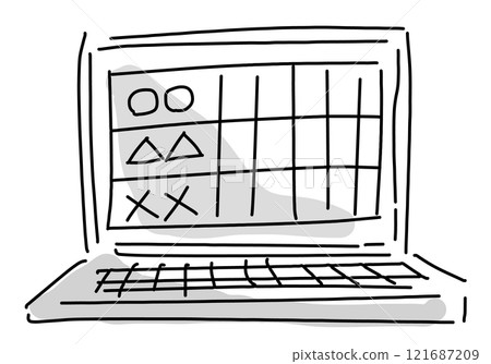 Tables, graphs and hand-drawn lines of a PC 121687209
