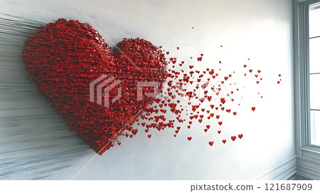 Heart made of red blocks is on a wall Heart made of red blocks is on a wall 121687909