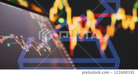 Dynamic Stock Market Analysis with Rising Graph and Blurred Trading Chart Background 121688191