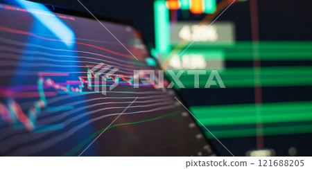 Stock Market Visualization with Digital Trading Chart and Bright  Focus on Market Trend 121688205